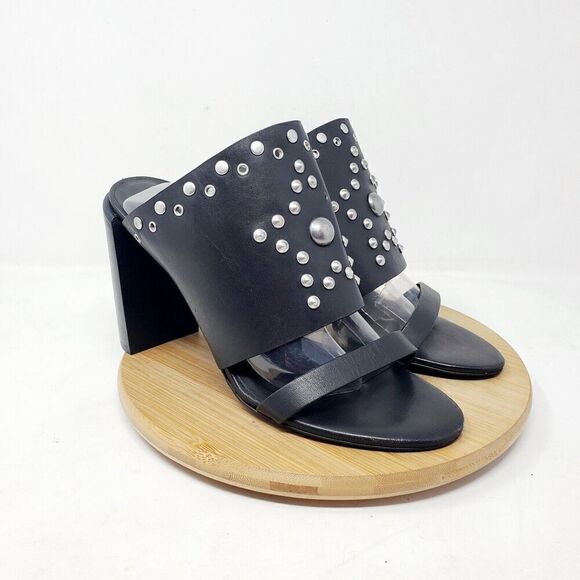 See by Chloe Bootie Women 40.5 Black Leather Studded Star Open Toe Heeled Sandal - Picture 5 of 12